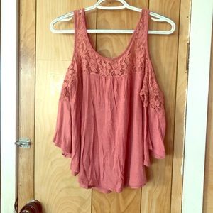 Peach hanging shoulder pinky blouse